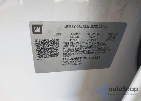 2019 Chevrolet Malibu Lt из США, поврежденный, VIN 1G1ZD5ST4KF155823